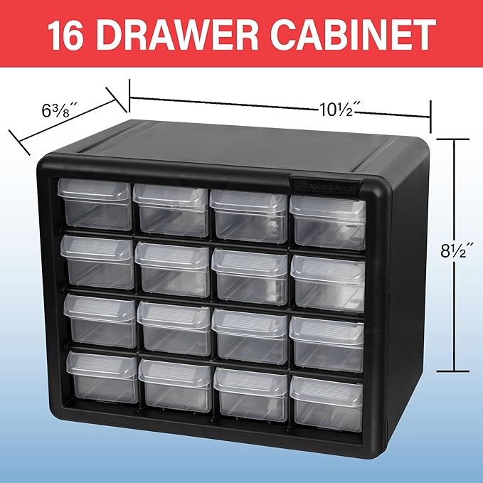 16-Drawer Plastic Drawer Storage Cabinet for Garage Organization, 10116 Black