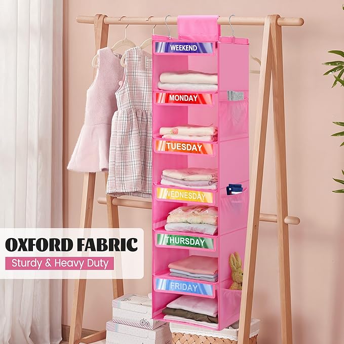 2 Pack 6-Shelf Weekly Clothes Organizer for Kids, Pink