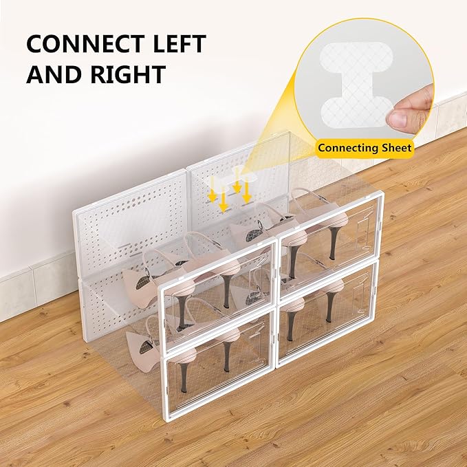 12 Pack XXX-Large Clear Shoe Storage Boxes, Stackable Modular Plastic Shoe Organizer Front-Opening Door, Fit up to US Size 9 to13, Ventilated Dust-Proof Sneaker Display Case Closet, Entryway, White