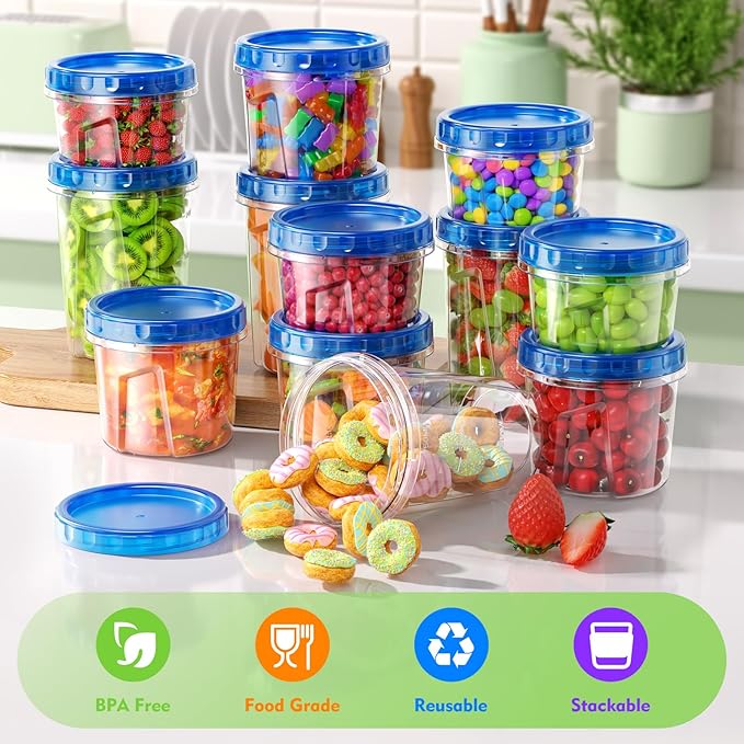 BiuLeon 12 Pack- 34/24/17oz Freezer Storage Containers, Plastic Food Storage Containers with Twist Top Lids, BPA Free and Reusable Soup Containers with Lids, Leakproof/Microwave/Dishwasher Safe