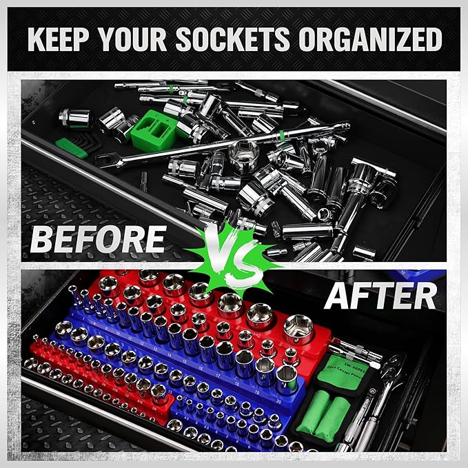 Magnetic Socket Organizer Set, 6PCS Socket Holder, 1/4", 3/8"