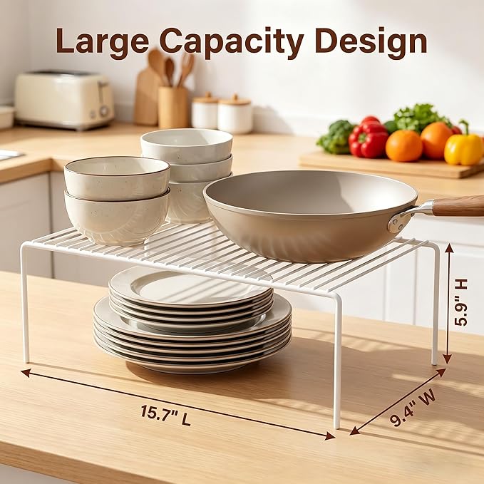 iPEGTOP Kitchen Cabinet Storage Shelf Rack, Set of 2 Large (15.7 x 9.4 Inch) Rustproof Metal Wire Shelves Spice Shelf Rack Cupboard Organizer for Pantries Countertops Utensils Organization, White