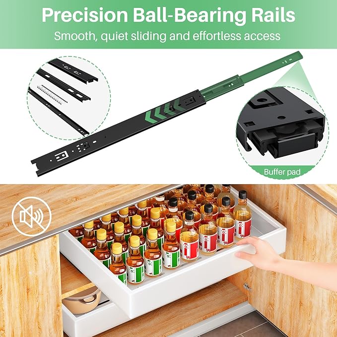 Pull Out Cabinet Organizer with Nano Adhesive, Heavy Duty Full-Extension Slide-Out Drawer for Kitchen Cabinet Organizers and Storage, No Drill Roll out Pantry Shelf, 15.8"W x 16.9"D x 3.1"H , White