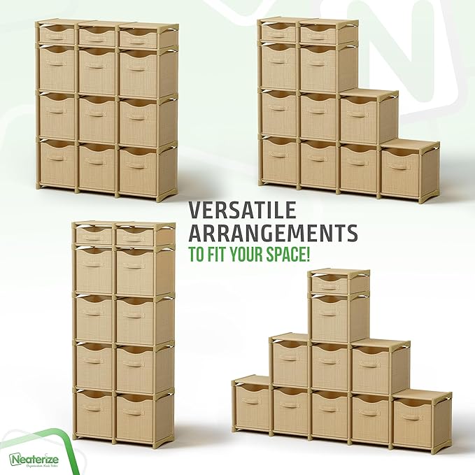 Cube Storage Organizer with Storage Bins Included - The Perfect Closet Organizers and Storage Solution. Includes 12 Storage Cubes, Great For Toy Storage, Closet Storage, Clothes Storage (Beige)