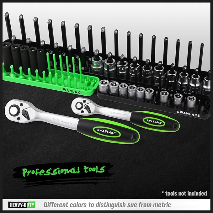 SWANLAKE Socket Organizer Tray, 6-Piece Socket Holder Tray, SAE and Metric, 1/4", 3/8", and 1/2" Drive Sockets Organizer for Toolboxes