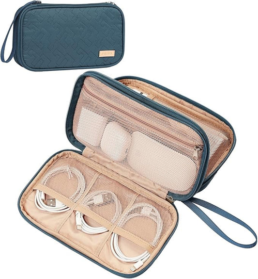 Travel Cord Organizer Case, Double Layers Tech Electronic Bag, Lake-Blue