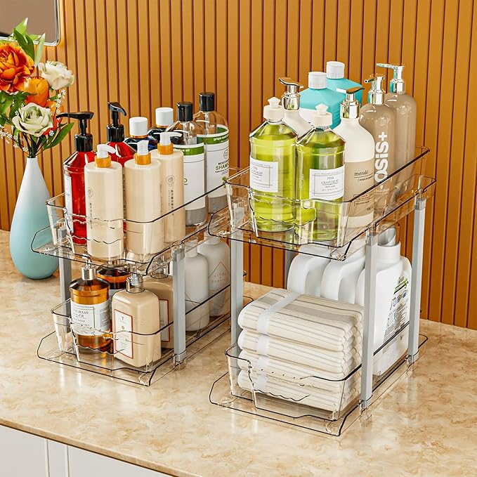 2 Pack 2 Tier Under Cabinet Bathroom Storage