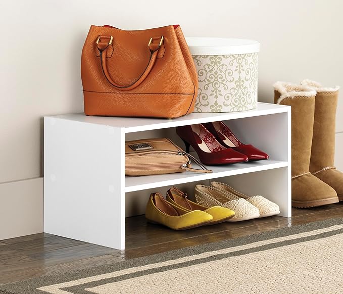 Whitmor Stackable 31" Extra Wide 2-Shelf Storage Organizer, White，2 Pack