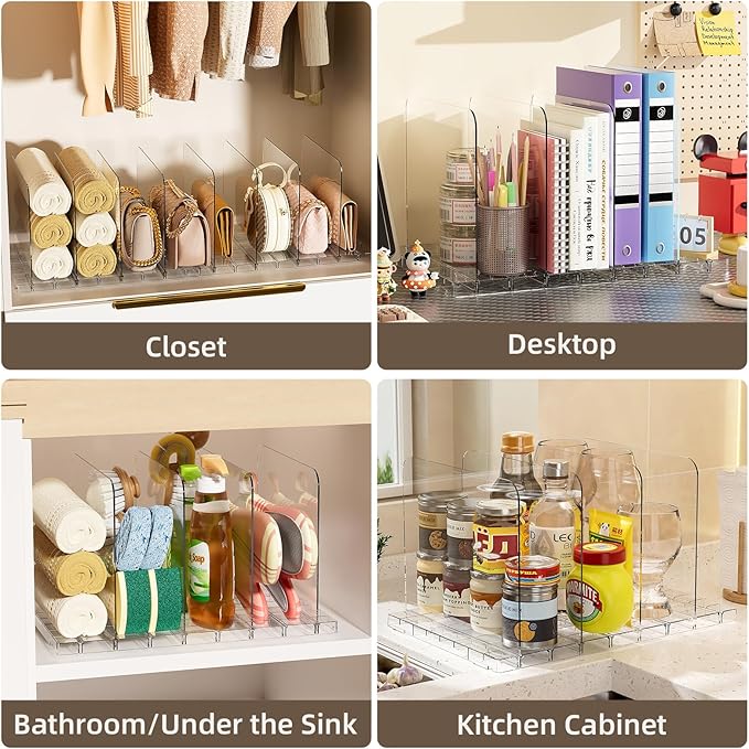 Stackable Bag & Purse Organizer for Closet Acrylic Shelf Dividers for Closet Organization, Clear Handbag Purse Storage Organizer Divider, Keep Clutch, Wallet, Pocketbook Upright, 6 Pack