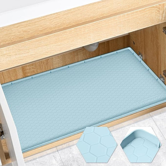 Waterproof Under Sink Mat 28" x 22", Silicone Cabinet Liner, Light Blue