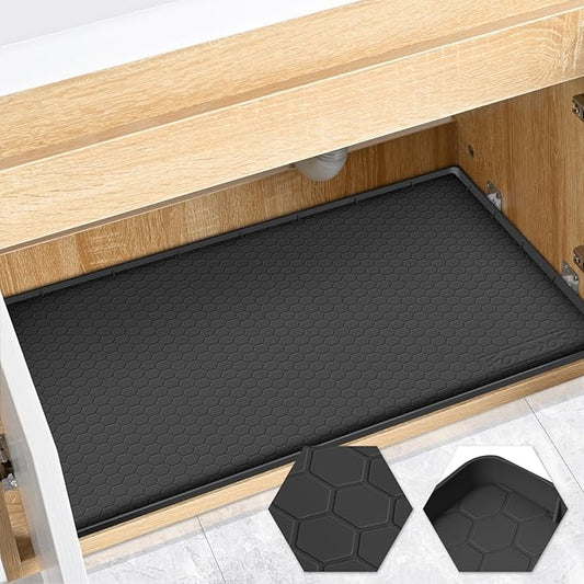 Waterproof Under Sink Mat 34" x 22", Silicone Cabinet Liner, Black