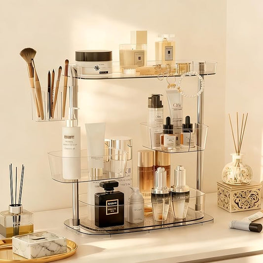 Rotating Makeup Vanity Organizer, Bathroom Countertop Cosmetic Skin Care Storage