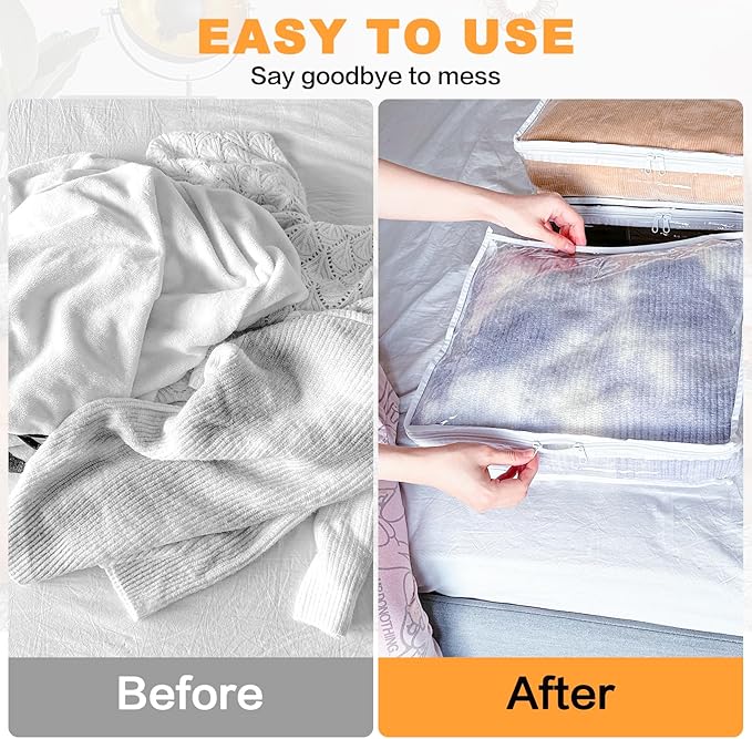 Clear Zippered Storage Bags Plastic Sweater Storage Bags with Zipper 6 Packs Clothing Organizer for Blankets Linen Sweater Bed Sheet Quilt Clothes Pillow (12 x 12 x 12 Inch, White)