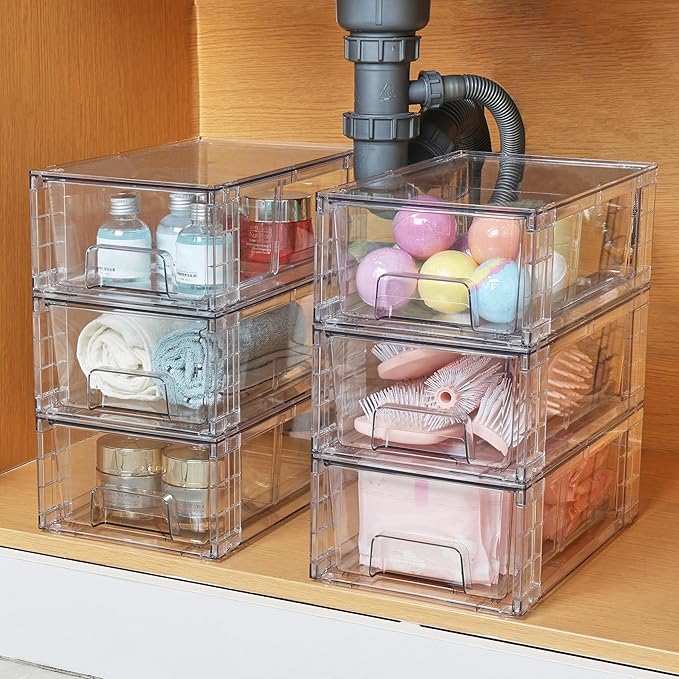 8 Pack Stackable Storage Drawers, Clear Acrylic Drawer Organizers with Handles