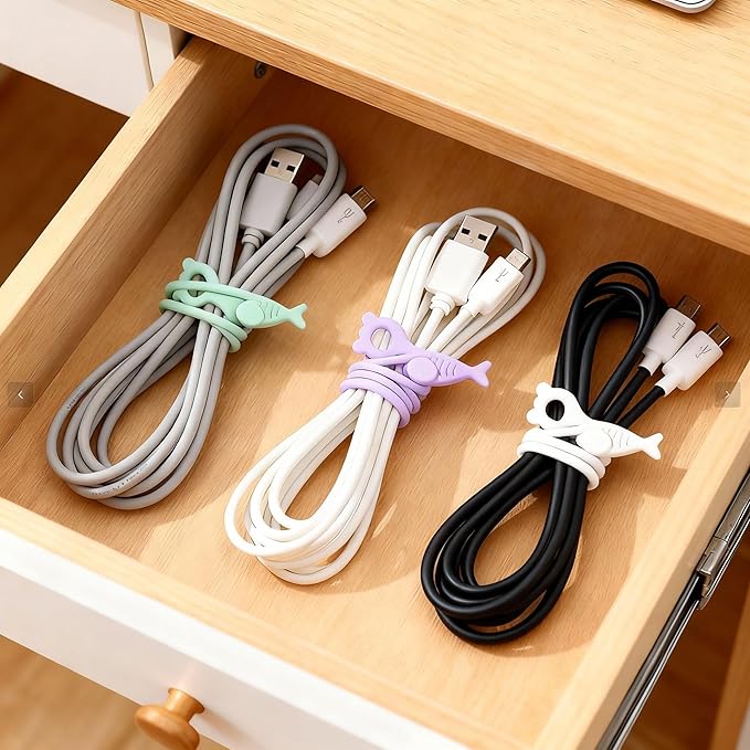 28 Pcs Silicone Cable Ties Reusable, Cable Cord Organizer Straps for Charging Wire, Computer Cords, 4 Color