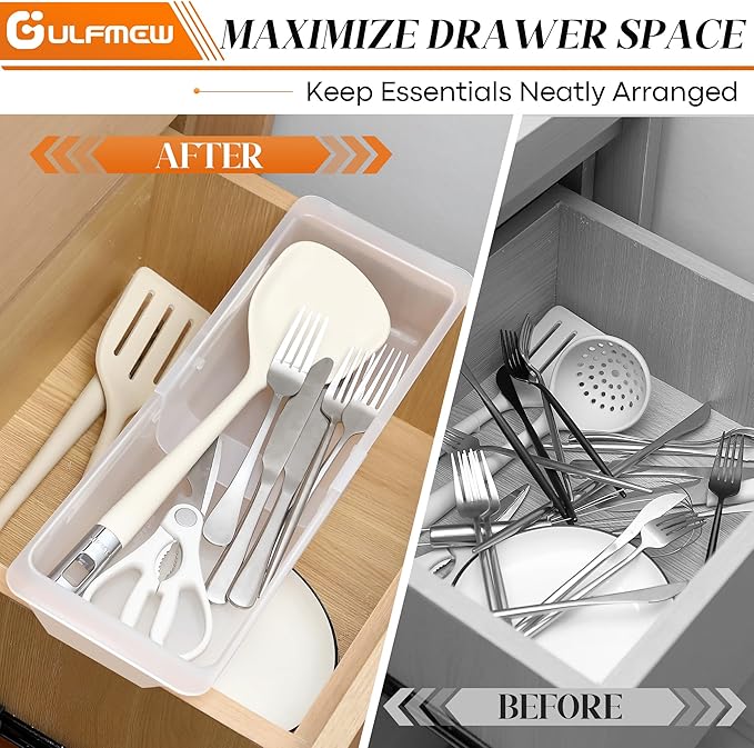 1 Pack Deep Drawer Organizer Bins, Adjustable Sliding Drawer Organizer Bin Expandable Tray for Kitchen Utensils, BBQ Tools, Towels, Durable Plastic Sliding for Easy Storage (12.4" to 18”)