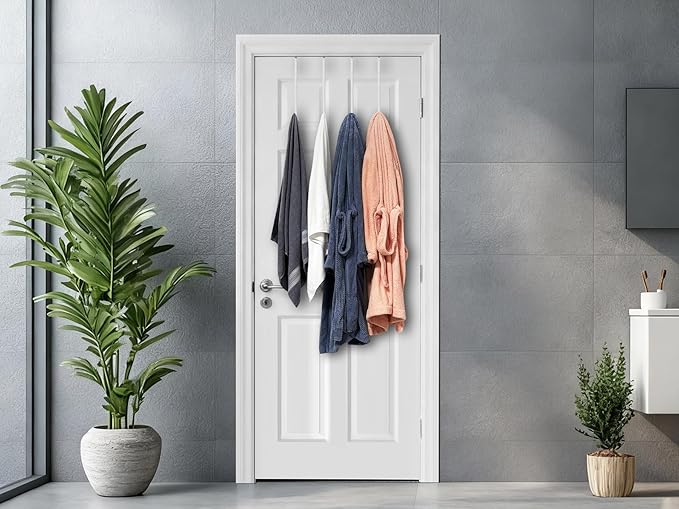 Mars-Rock Over the Door Metal Hooks with Plastic Coating 14.2" Fit 0.5" to 1 3/8" Door 4 Pcs Heavy Duty Single Towel Robe Rack Wreath Bathroom Shower Hanger Shoe Organizer Ironing Board Long White