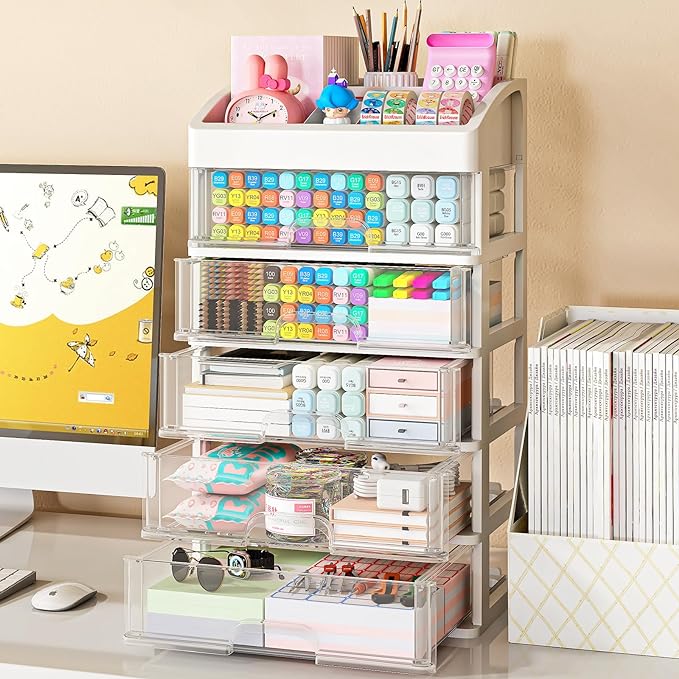 Desk Organizer with Drawers, 5 Drawers Storage Organizer