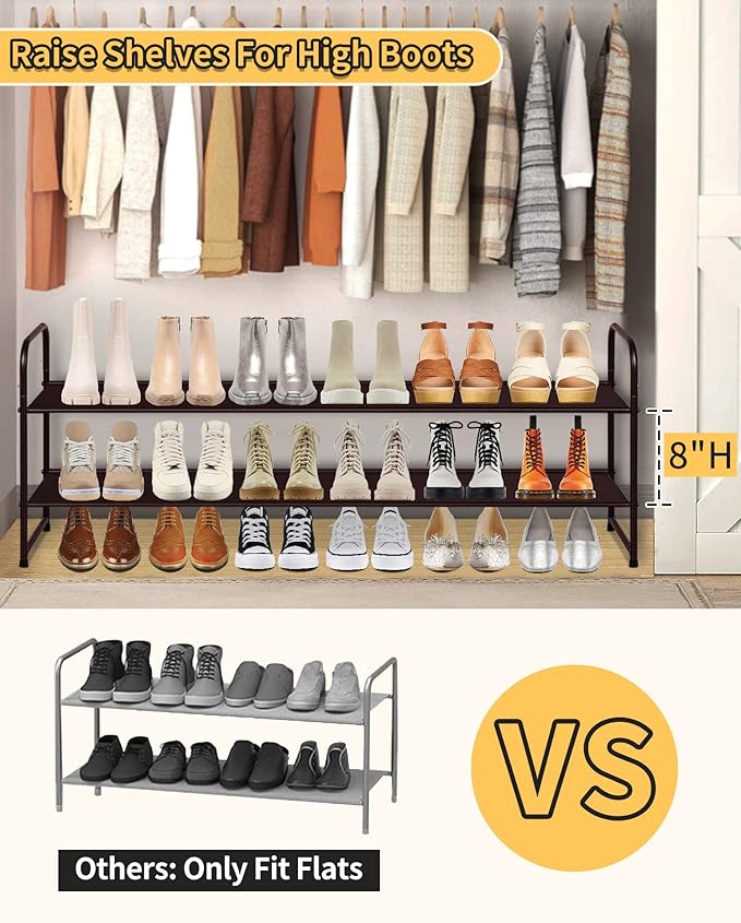 SLEEPING LAMB 2-Tier Shoe Rack for Closet, Long Stackable Wide Shoe Organizer Holds 18-Pairs Low Shoe Shelf Storage for Bedroom, Floor, Entryway (Bronze)