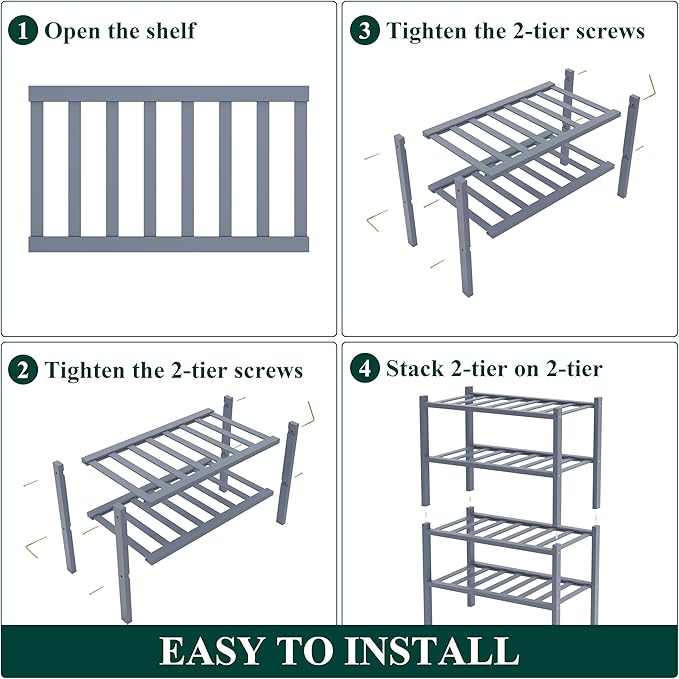 Smiry Bamboo Shoe Rack for Closet, 4 Tier Small Wooden Shoe Organizer, Stackable Wood Shoe Storage Shelf for Entryway, 14 Vertical Slats, 2+2 Stack Heavy-Duty Legs, 17.32"x11.02"x25.98", Grey