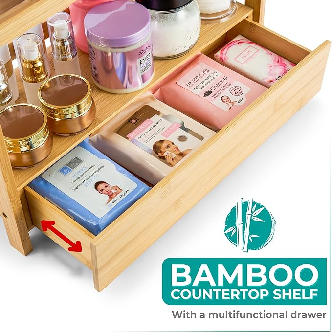 Bamboo Bathroom Counter Organizer, 17″ L x 6.5″ W x 12.6″ H