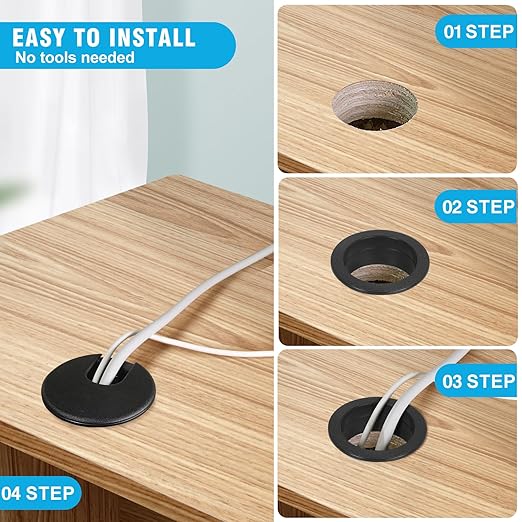 1-1/2" Black Desk Grommet, 5 Pieces