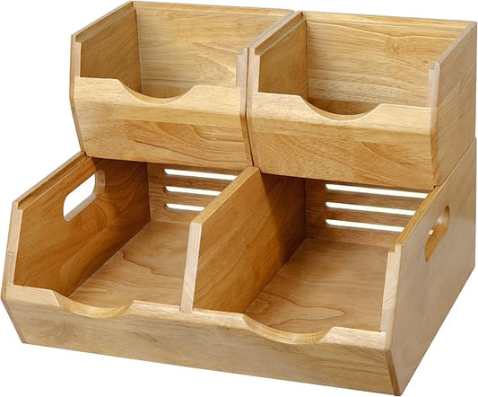 Stackable Solid Wood Storage Bins for Pantry & Countertop, Natural