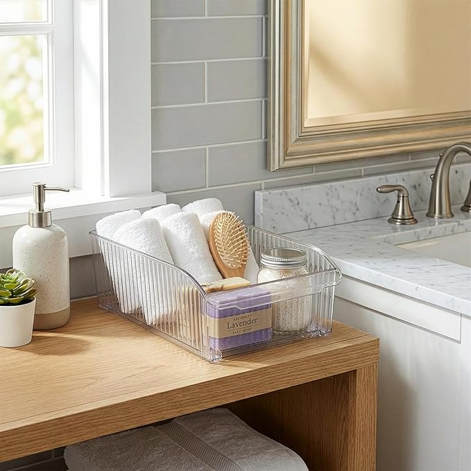 BINO | Plastic Storage Bins with Wheels, Medium | THE ROLLER COLLECTION | Clear Storage Bins for Organization | Clear Containers for Pantry | Fridge & Freezer Organizer Bin Cabinet & Pantry Organizers