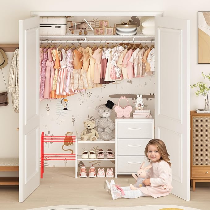 Cidaziya Expandable Closet Organizers and Storage, White Fabric Storage Dresser, 3 Drawer Dresser, Clothes Shelves for Kids, Purse Organizer Small Shoe Rack for Closet Bedroom(31.29~43.42 in)