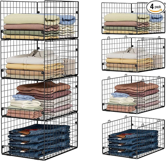 4-Tier Stackable Closet Organizers and Storage Shelves, 15.7"x11.8"x34.64")