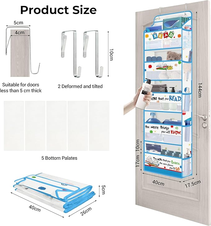 Clastyle Dr Read Quotes Over the Door Organizer with Clear Window Mesh Pocket 44 lbs Weight Capacity Nursery Hanging Shelf for Diaper Toy Closet Door Storage for Bedroom Bathroom Pantry