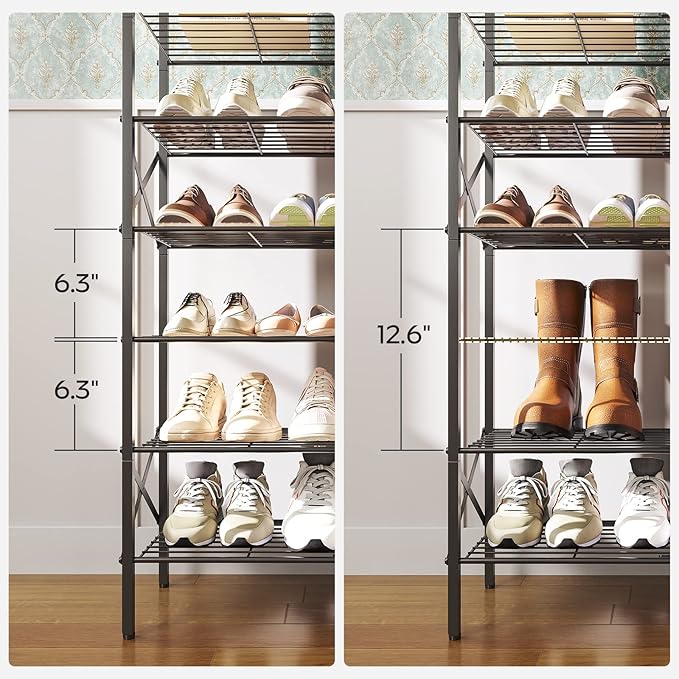 YATINEY 8 Tier Shoe Rack, Shoe Storage Organizer, Large Capacity Shoe Shelf Holds 32 Pairs of Shoes, Sturdy and Stable, for Entryway, Hallway, Closet, Dorm Room, Rustic Brown SS08BR