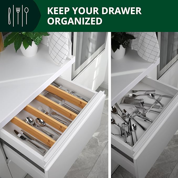 Bamboo Drawer Dividers Organizers, Adjustable Drawer Separator Splitters
