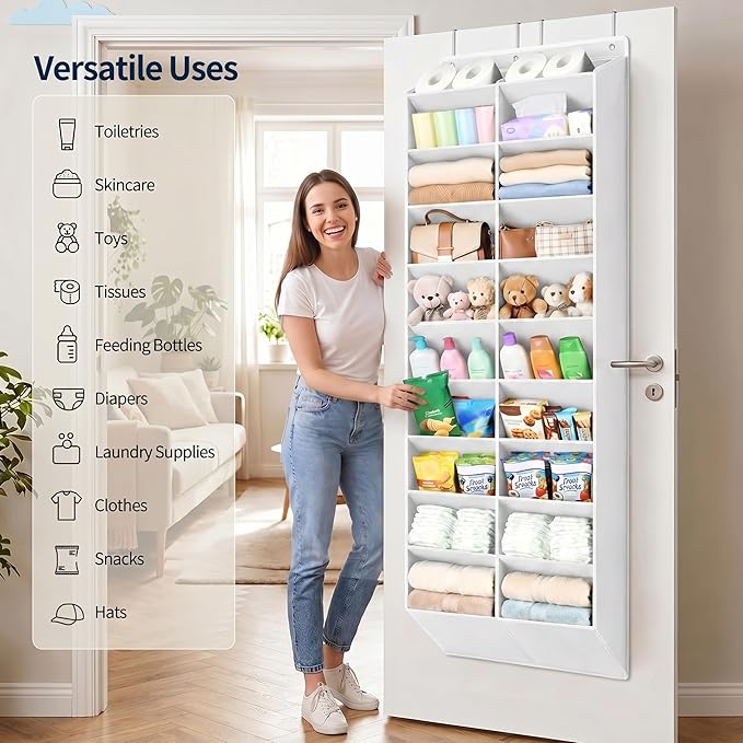 Yecaye 30 Pairs Over the Door Shoe Organizer, Large Capacity Hanging Shoe Rack for Door Hanger with Deep Pockets, Heavy Duty 10 Tier Shoe Holder for Sneakers Boots Heels College Dorm Essentials, White