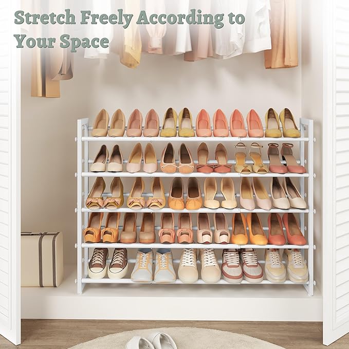 5-Tier Expandable Shoe Rack, White, 5 Tier