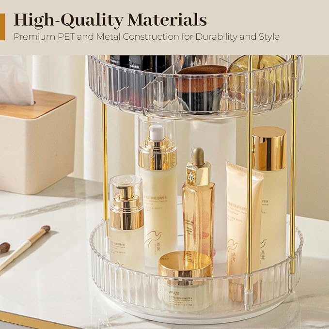 360 Rotating Makeup Organizer for Vanity, White