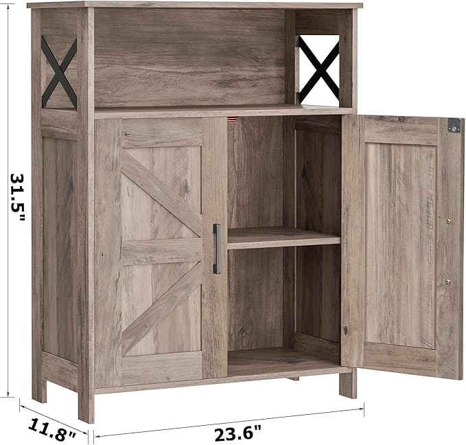Homhedy Farmhouse Bathroom Storage Cabinet with 2 Doors, Toilet Paper Cabinet with Adjustable Shelf, Small Bathroom Cabinet for Kitchen/Laundry/Living Room, 11.8 x 23.6 x 31.5 Inches, Greige