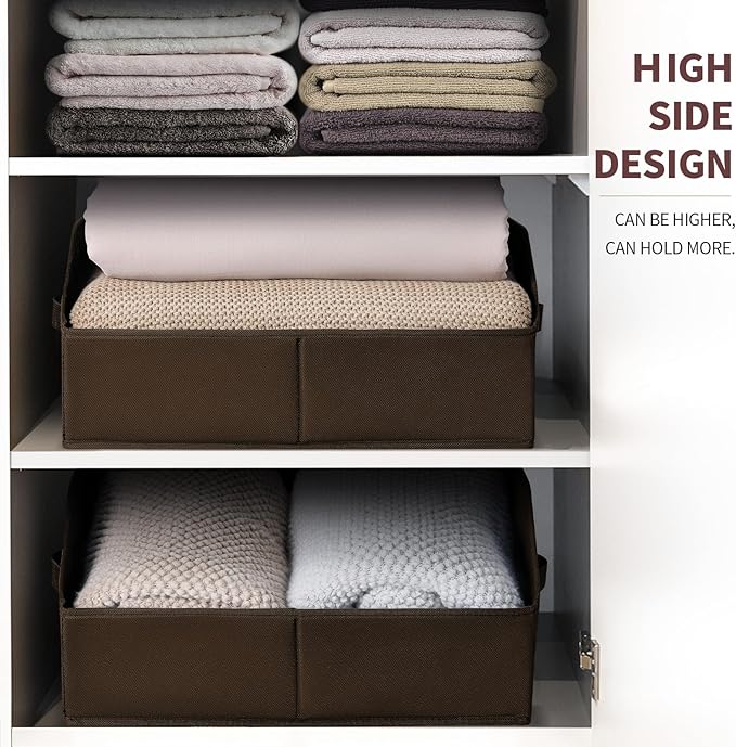 Homsorout Closet Baskets for Shelves Trapezoid - Decorative Storage Baskets with Handle, Closet Bins for Organization, Shelf Storage Bins for Clothes, Books, Home, Office, 8 Pack, Brown