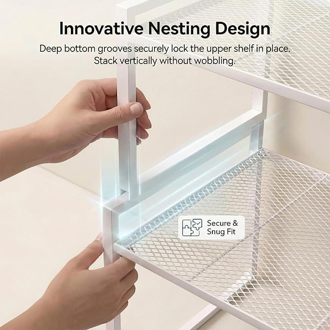 Set of 2 Cabinet Organizers 16.1''W 44 LBS Load Capacity Heavy Duty Kitchen Pantry Shelves Counter Countertop Storage Racks