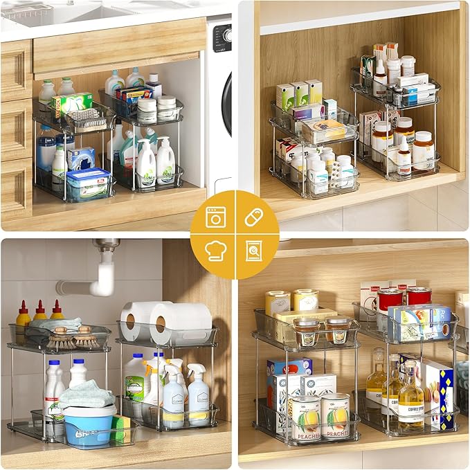 2-Tier Under Sink Organizers and Storage, 3 Pack, Grey