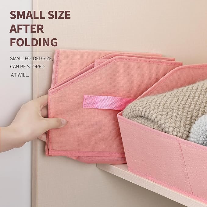 Homsorout Closet Baskets for Shelves Trapezoid - Decorative Storage Baskets with Handle, Closet Bins for Organization, Shelf Storage Bins for Clothes, Books, Home, Office, 8 Pack, Pink