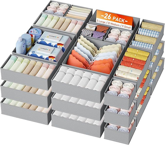 Drawer Organizer Clothes, 26Pack Dresser Organizer, Gray