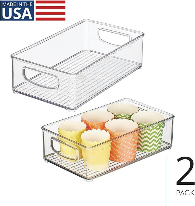iDesign Stackable Pantry Bin with Handles for Kitchen Storage Set of 2, Clear, Made in USA