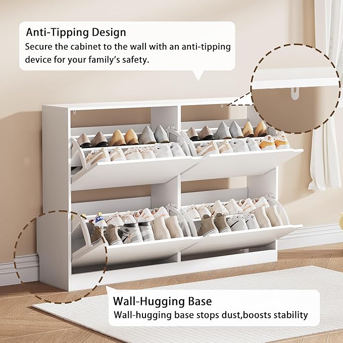 Shoe Storage Cabinet, White, 47.24" x 32.28" x 9.44"