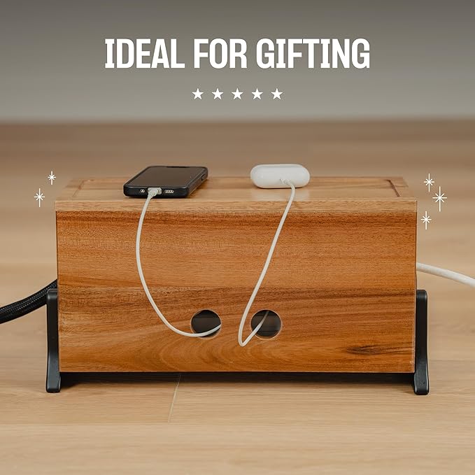 Extra Large Cable Management Box, Wood Cord Hider Box & Organizer for Power Strip, TV Wires & Desk Cable Storage