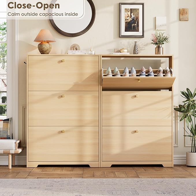 Nicetree Shoe Storage Cabinet, Slim Shoe Cabinet, Hidden Shoe Rack Cabinet, Shoe Storage Cabinet for Entryway, Hallway, Foryer, Natural Oak