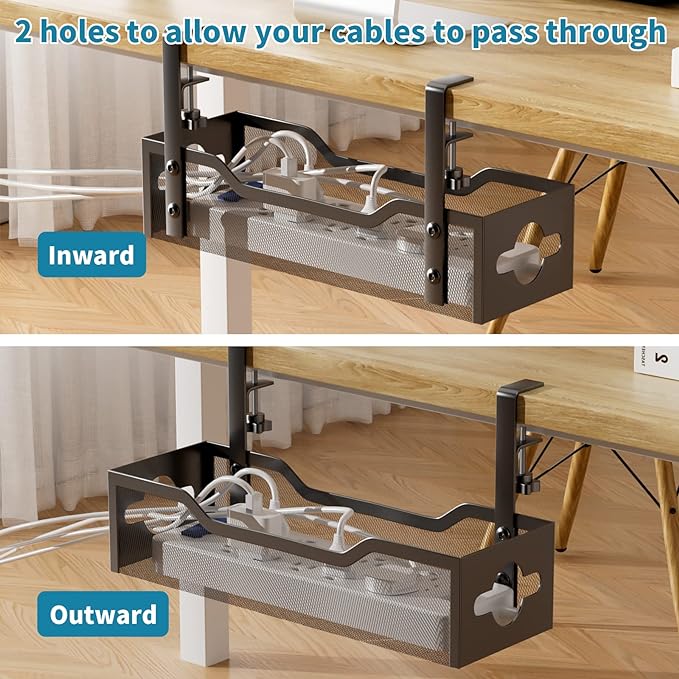 Under Desk Cable Management Tray 2 Pack, No Drill