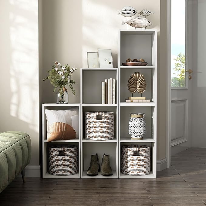 Homes: Inside + Out Apexa 2-Cube Storage Organizer Shelves, Stackable Wood Bookcase Fits Cubby Bins for Organization, Dorm Teen Room Decor & Home Office, White