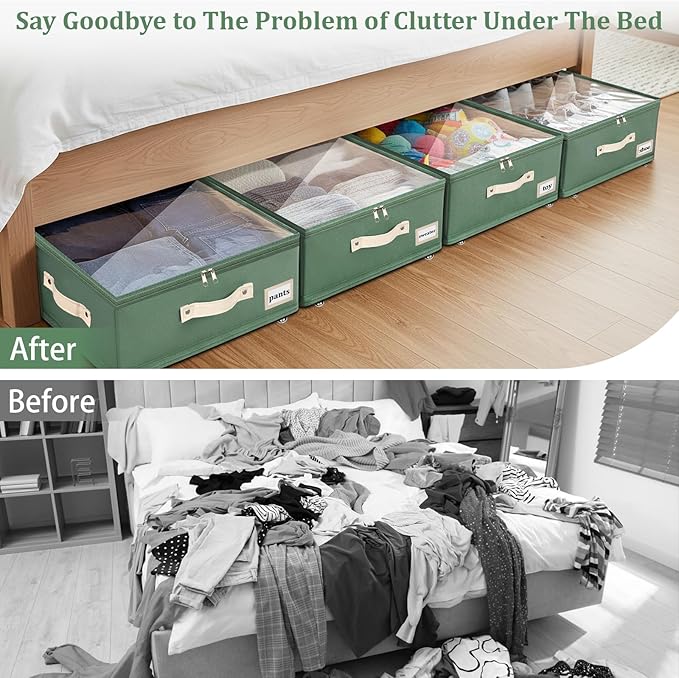 Dolicer 4 Pack Under Bed Storage with Wheels, Green