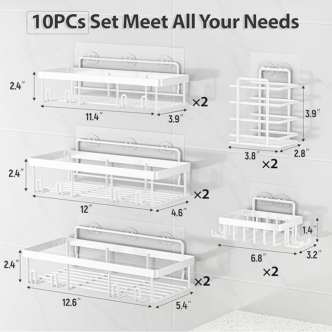 10 Pack Shower Caddy Organizer Rack Shelf for Inside Shower, White